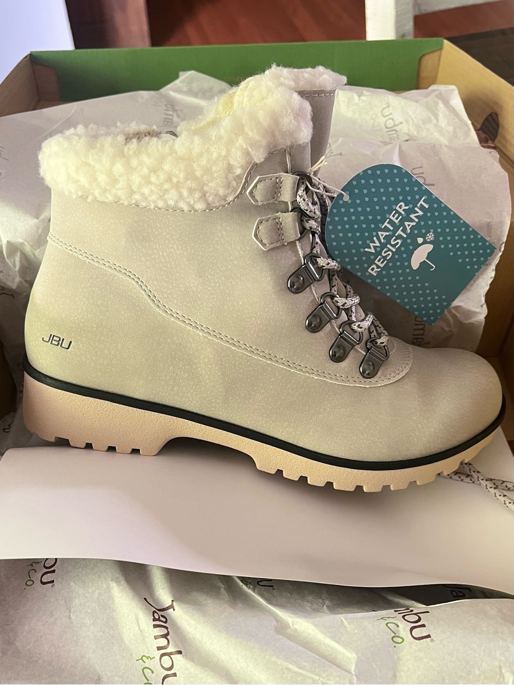 JBU by Jambu Boots Blue Creek Water Resistant Stone White Sherpa Side Zip 7 M